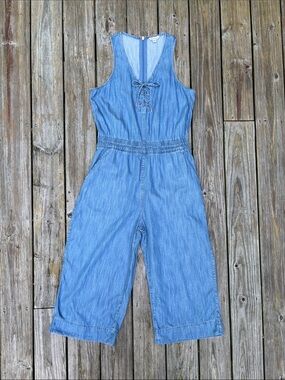 CALVIN KLEIN | Sleeveless Denim Coverall Cropped Wide Leg Jumpsuit | Size XL